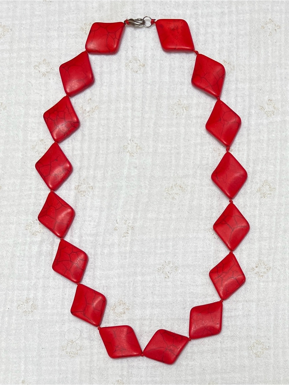 Bold Red Geometric Diamond Shaped Beaded Statement Necklace OS